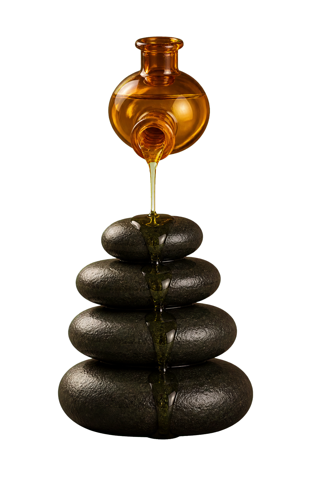 Stacked spa stones with warm oil